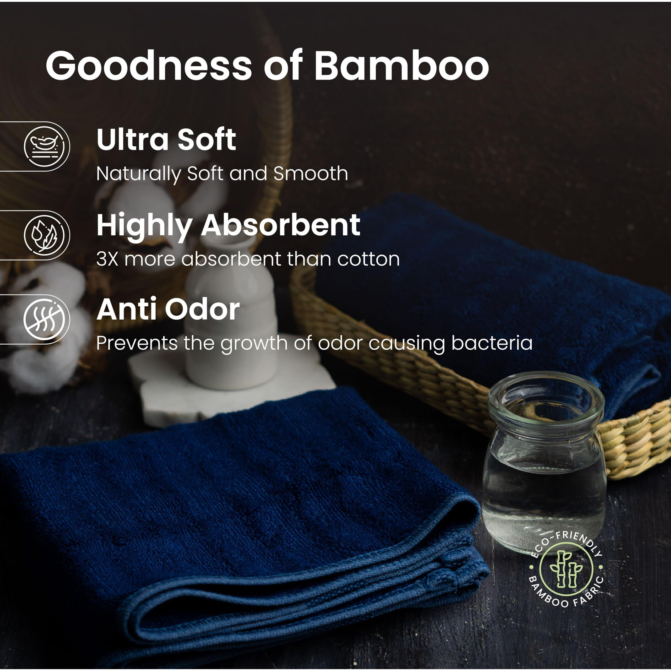 Mush Bamboo Hand Towels Set Of 2 | 100% Bamboo Gym Towel For Men/Women Workout | Ultra Soft, Absorbent & Quick Dry Towel For Gym, Travel, Sports And Yoga | 40 X 60 Cms | 600 Gsm (Navy Blue)