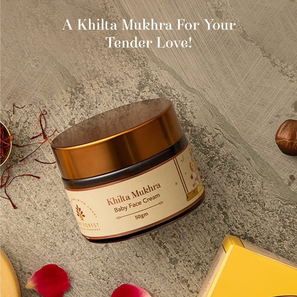 Baby Forest Khilta Mukhra Baby Face Cream 50 Gm | Shea Butter, Saffron, & Almond Oil | Ayurvedic & Organic Kids Face Cream | Derma Safe