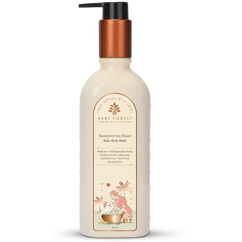 Baby Forest Sampoorna Snan Baby Body Wash | 10 Ayurvedic Herbs | Tear-Free Formula | Natural Hydration For Baby | Vegan | Cruelty-Free | Plant-Based Formulation | 200 Ml