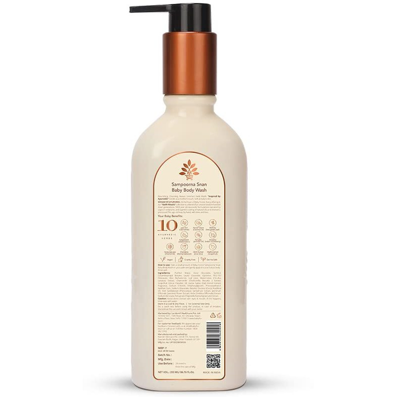 Baby Forest Sampoorna Snan Baby Body Wash | 10 Ayurvedic Herbs | Tear-Free Formula | Natural Hydration For Baby | Vegan | Cruelty-Free | Plant-Based Formulation | 200 Ml
