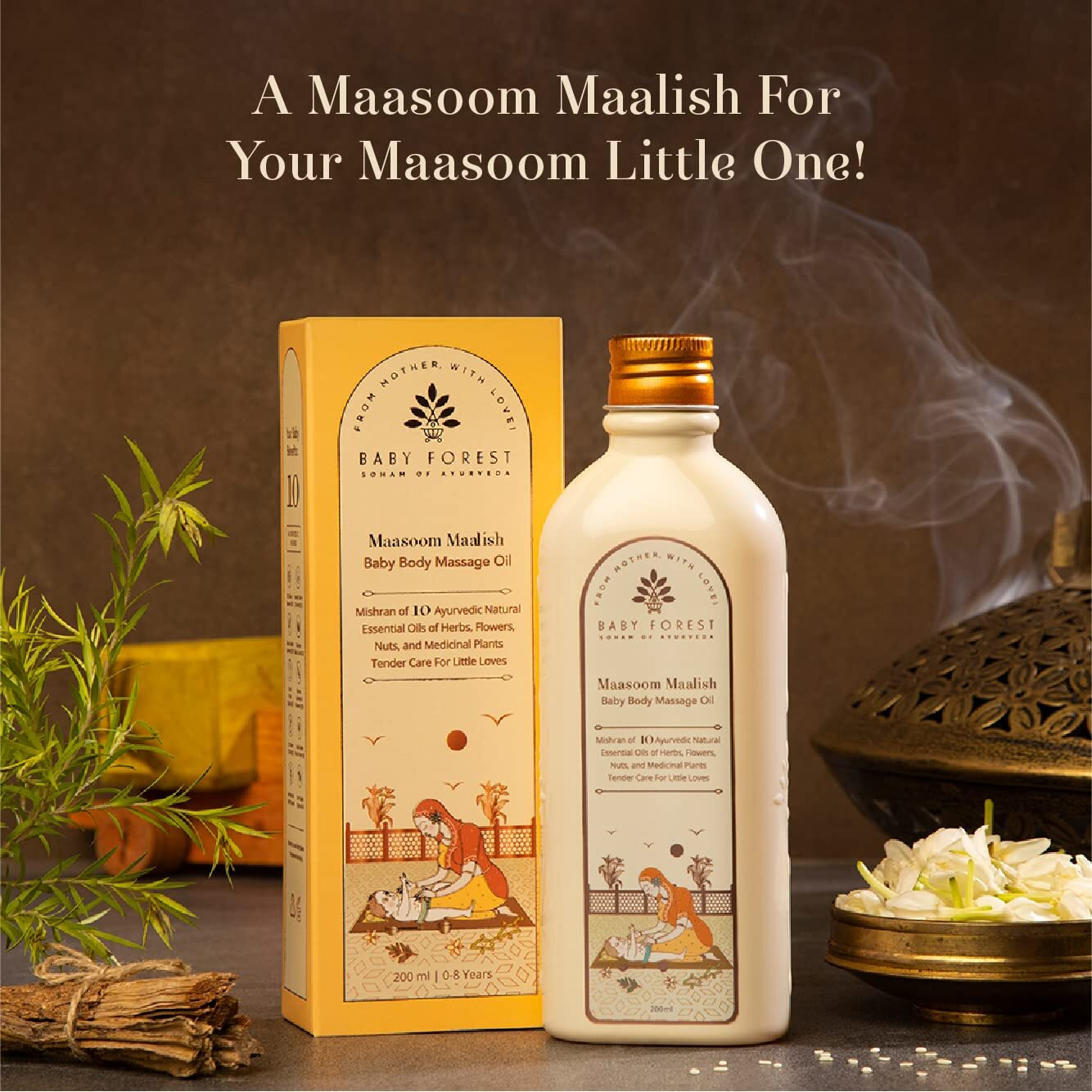 Baby Forest Maasoom Maalish Baby Body Massage Oil | Ayurvedic Baby Massage Oil For Kids | Derma Safe | Cruelty-Free | Vegan | 200 Ml