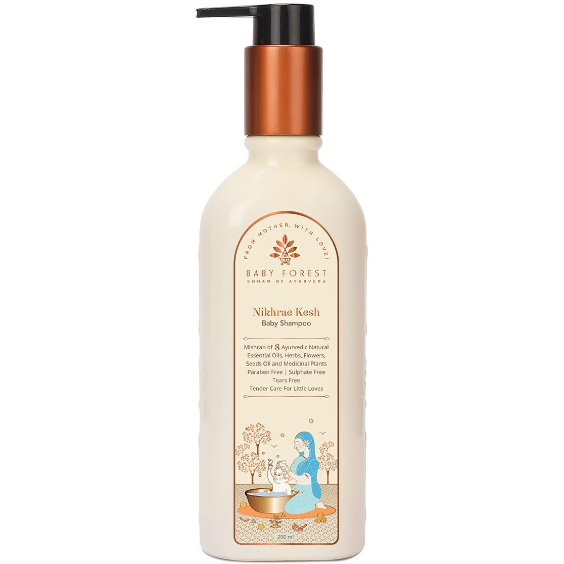 Baby Forest Nikhrae Kesh Baby Shampoo Infused With Paraben- Free | Contains 8 Ayurvedic Natural Essential Oils, Herbs, Flowers, Seeds Oil & Medicinal Plants | 200Ml