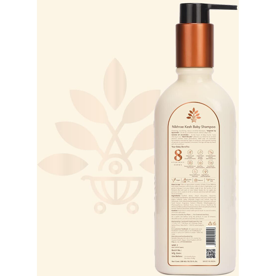 Baby Forest Nikhrae Kesh Baby Shampoo Infused With Paraben- Free | Contains 8 Ayurvedic Natural Essential Oils, Herbs, Flowers, Seeds Oil & Medicinal Plants | 200Ml