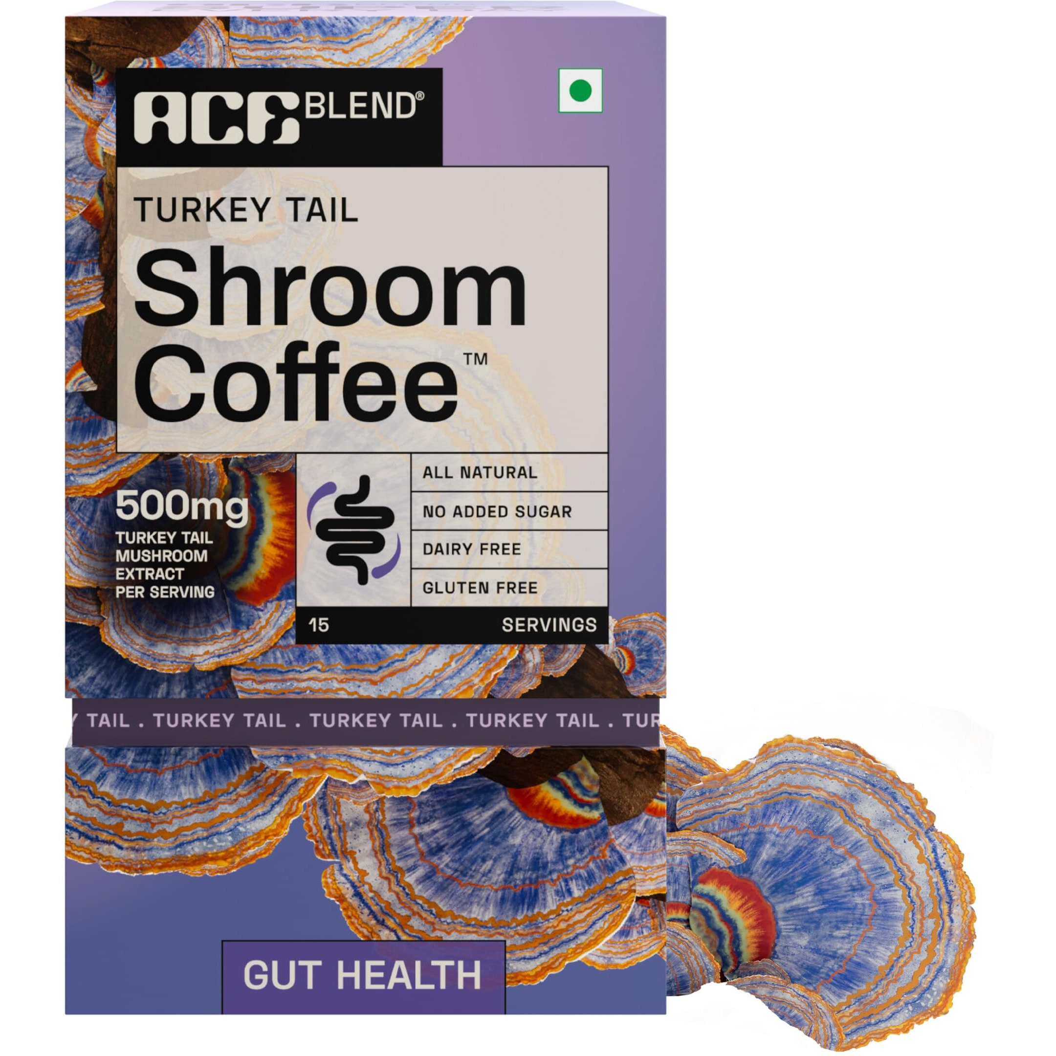 Ace Blend Turkey Tail Shroom Coffee | 15 Serves | Mushroom Coffee | Ksm 66 Ashwagandha | L-Theanine | Mct Powder | Total Gut Health | 100% Arabica | Instant Black Coffee | Keto | Cold & Hot Brew