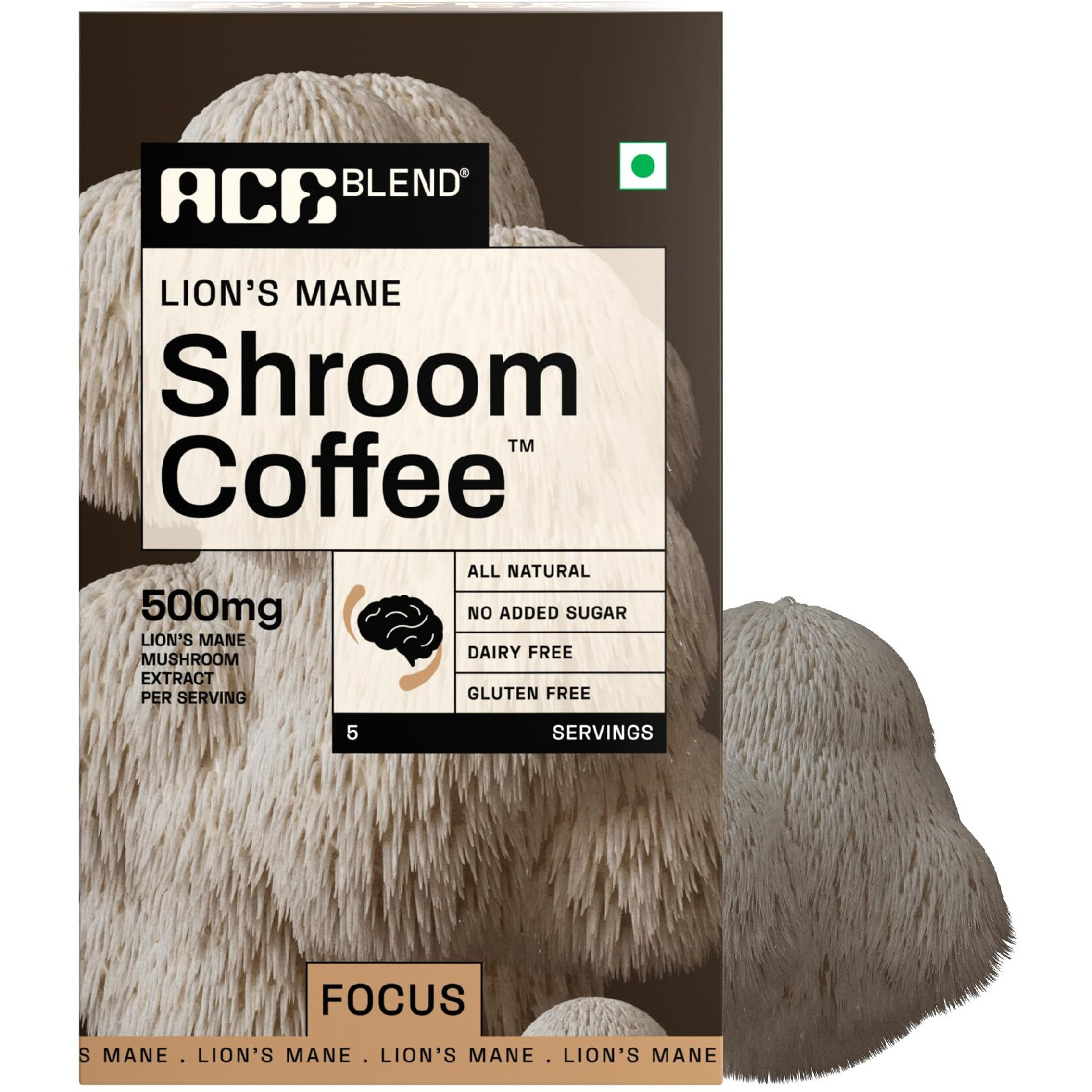 Ace Blend Lions Mane Shroom Coffee | 5 Serves | Mushroom Coffee | Ksm 66 Ashwagandha | L-Theanine | Mct | Focus | Memory | 100% Arabica | Instant Black Coffee | Keto | Cold/Hot Brew