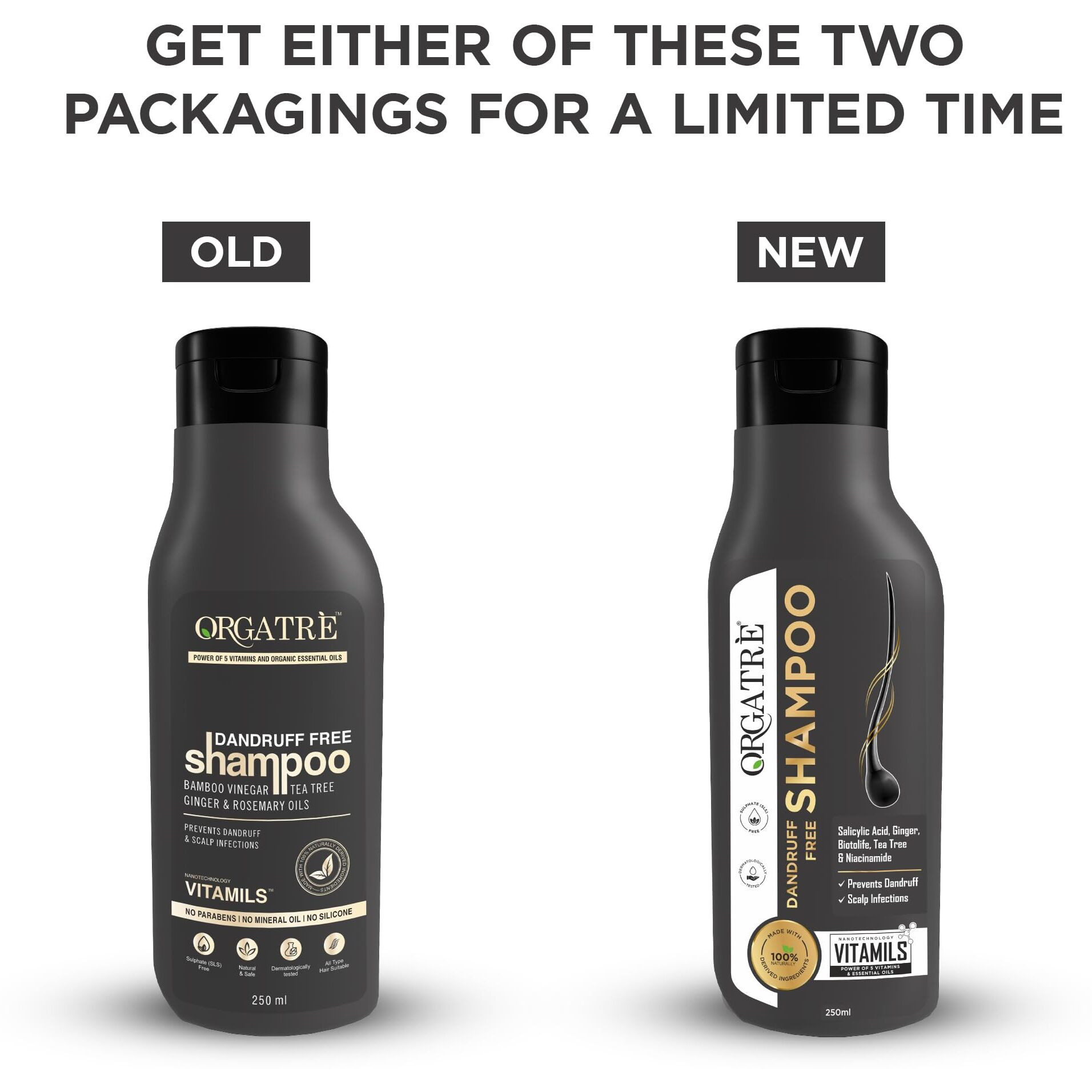 Orgatre Tea Tree, Ginger & Rosemary Anti-Dandruff Shampoo - 250Ml | Soothes Scalp & Reduces Flakes | No Dryness | For All Hair Types | Men & Women