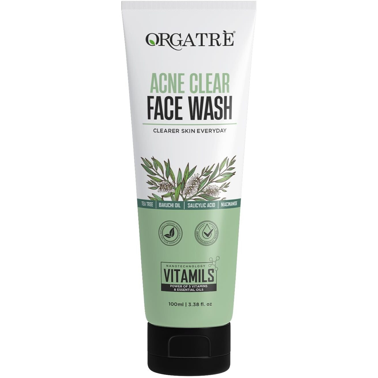 Orgatre Acne Clear Face Wash With Tea Tree, 2% Salicylic Acid & Niacinamide | Anti-Acne & Pore-Cleansing Formula For Clearer Skin | 100Ml