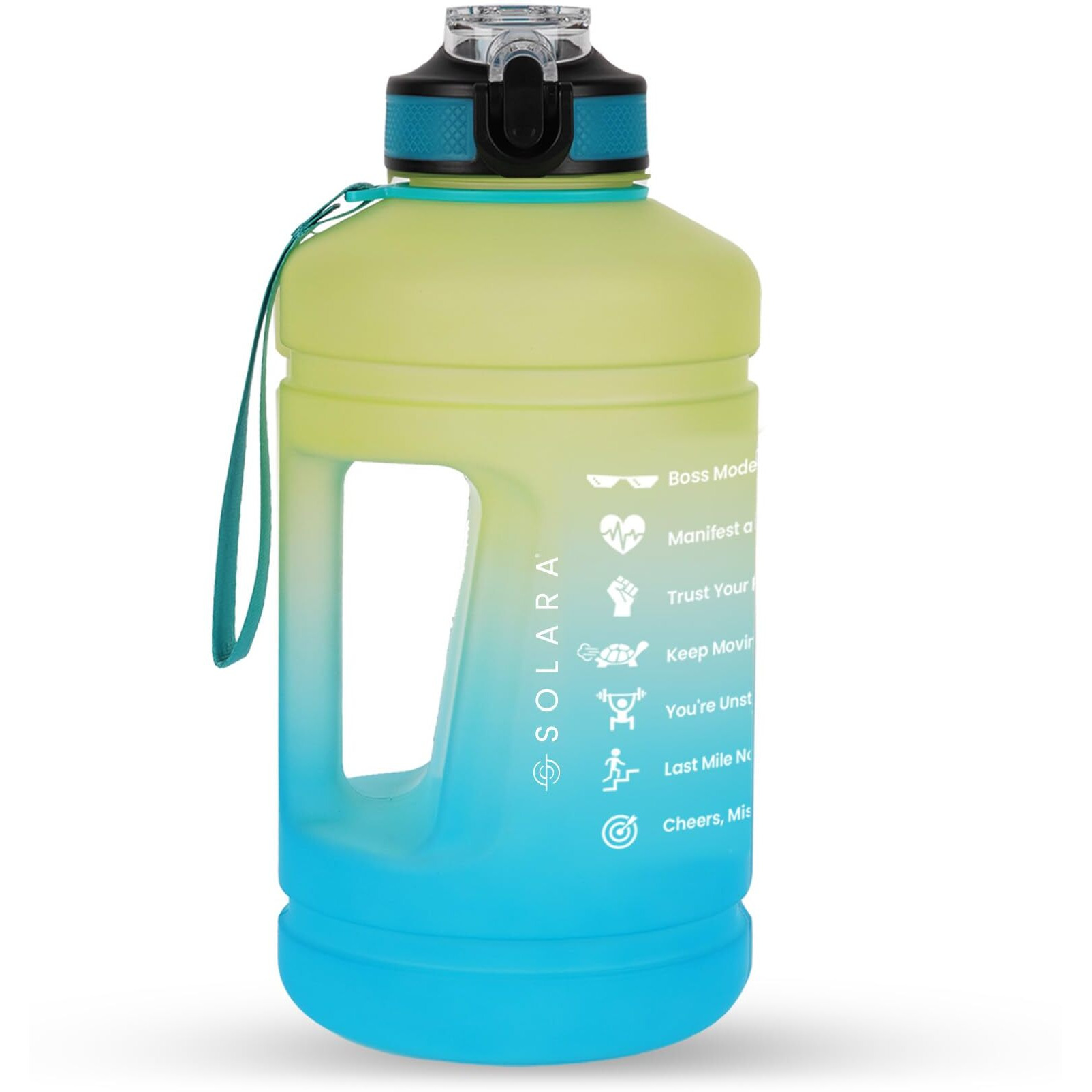 Solara Sipper Water Bottle For Adults 2.2 Litre With Motivational Time Marker, Leakproof Durable Bpa Free Non-Toxic Tritan Water Bottle For Gym, Home, Travel, Sports, Gifts And Office, Blue Hawaii