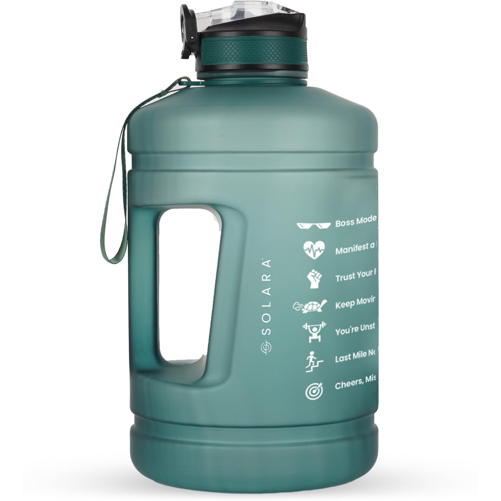 Solara Gallon Water Bottle For Adults 3.8 Ltr With Motivational Time Marker, Leakproof Durable Bpa Free Non-Toxic Tritan Gallon Bottle For Gym, Home, Travel, Sports, Trekking And Office, Hunter Green