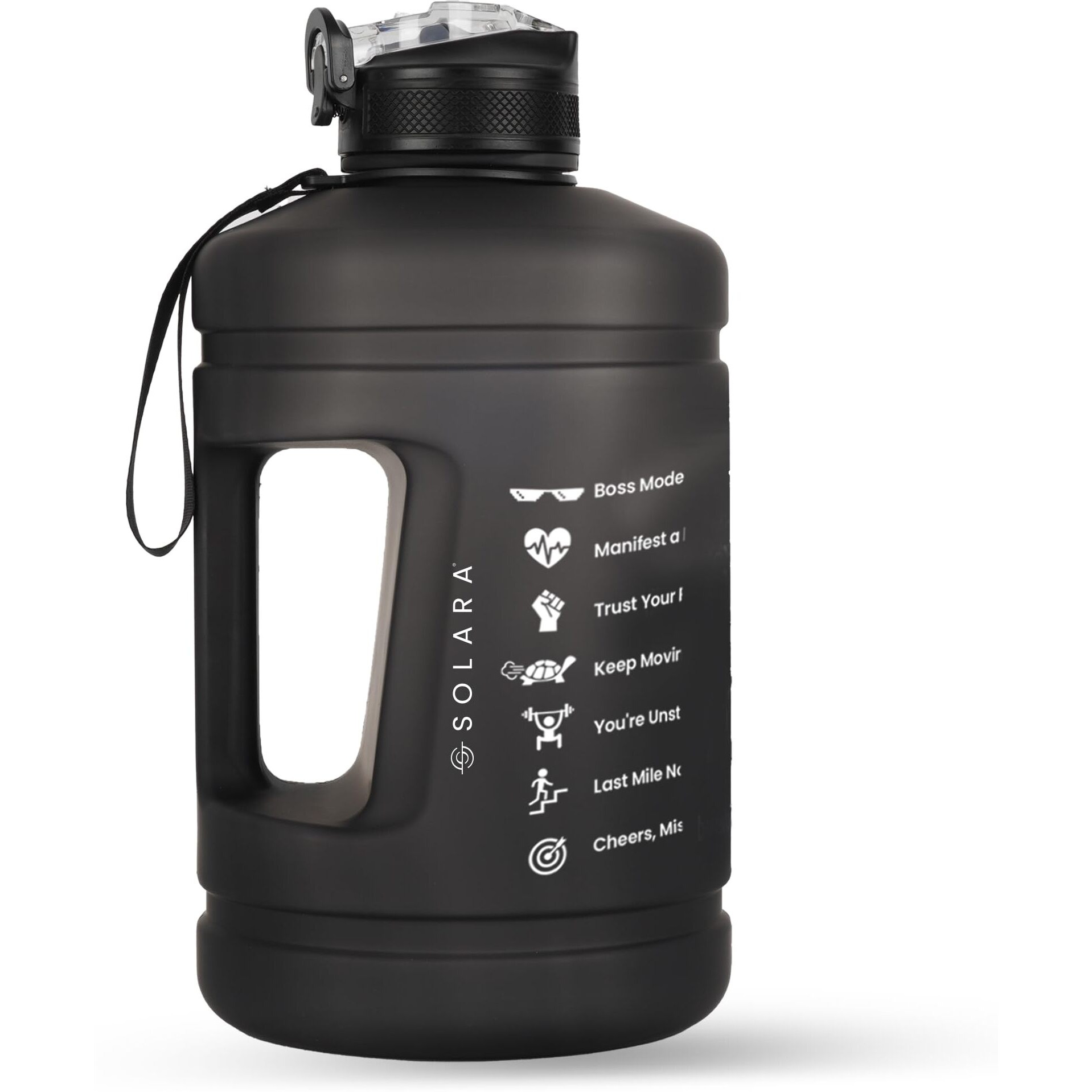 Solara Gallon Water Bottle For Adults 3.8 Ltr With Motivational Time Marker, Leakproof Durable Bpa Free Non-Toxic Tritan Gallon Bottle For Gym, Home, Travel, Sports, Trekking And Office, Black Knight