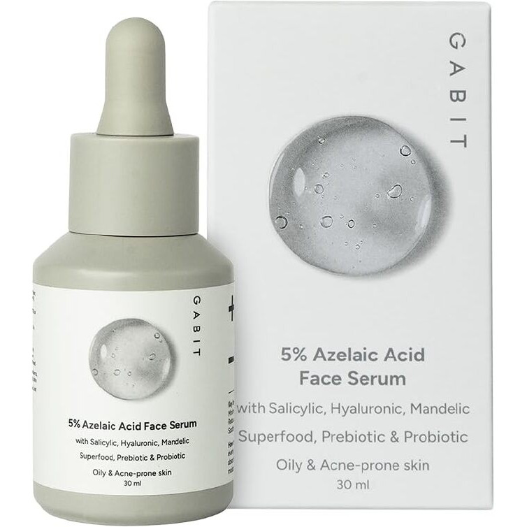 Gabit 5% Azelaic Acid Face Serum For Acne, Blackheads, Open Pores & Spots | Salicylic (1%), Hyaluronic, Green Tea, Prebiotic, Probiotic | For Oily, Acne Prone Skin | Oil & Fragrance Free | For Women & Men, 30 Ml