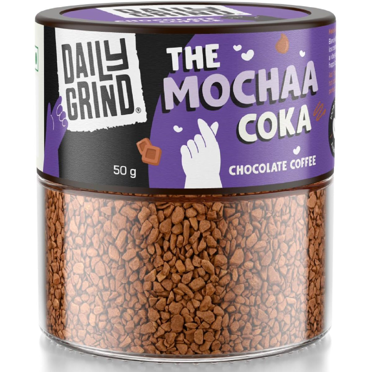 Dailygrind The Mochaa Coka Chocolate Coffee - 50G Jar | 100% Arabica | Rich & Velvety | Freeze-Dried Instant Coffee With Natural Chocolate Flavor | Makes 25 Cups