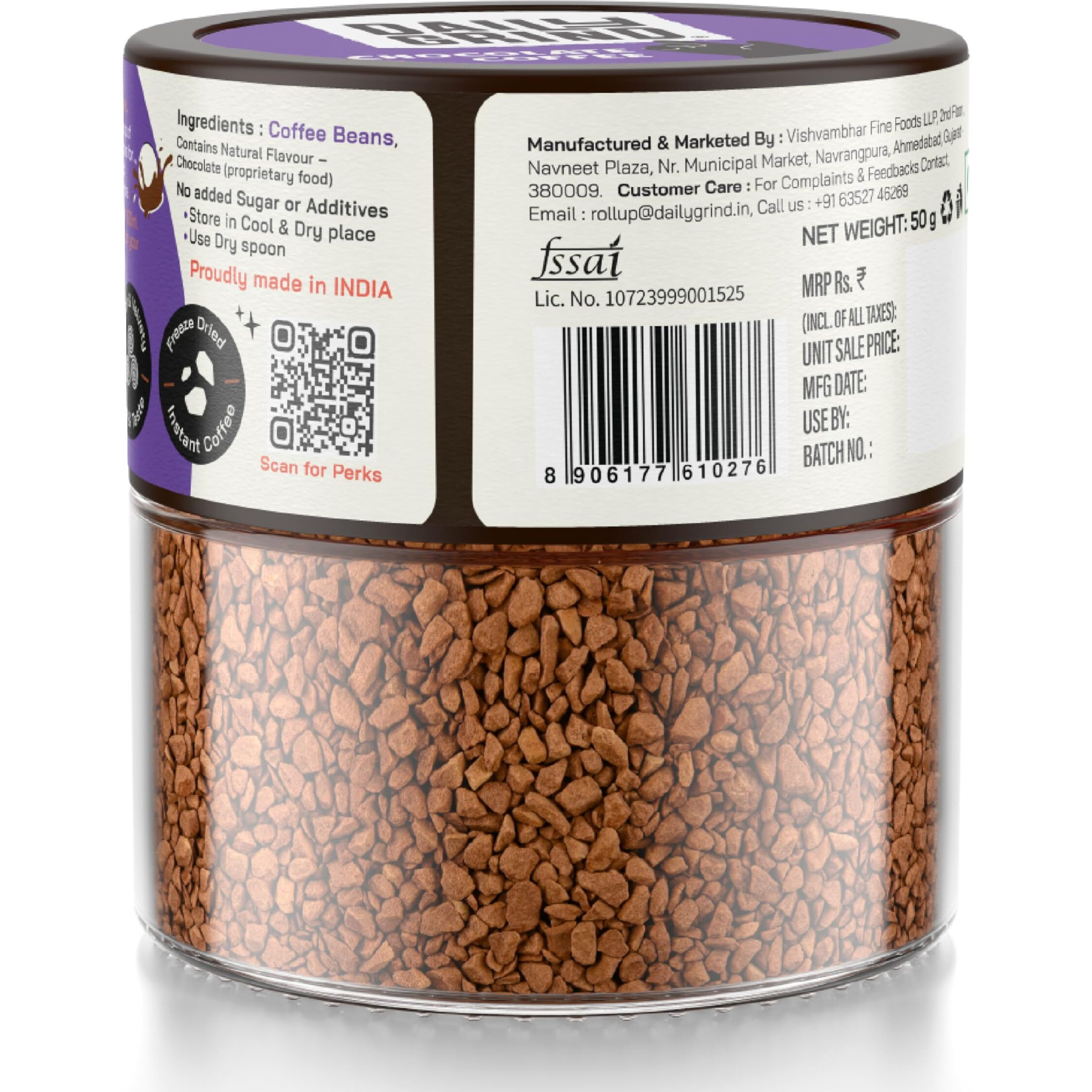 Dailygrind The Mochaa Coka Chocolate Coffee - 50G Jar | 100% Arabica | Rich & Velvety | Freeze-Dried Instant Coffee With Natural Chocolate Flavor | Makes 25 Cups