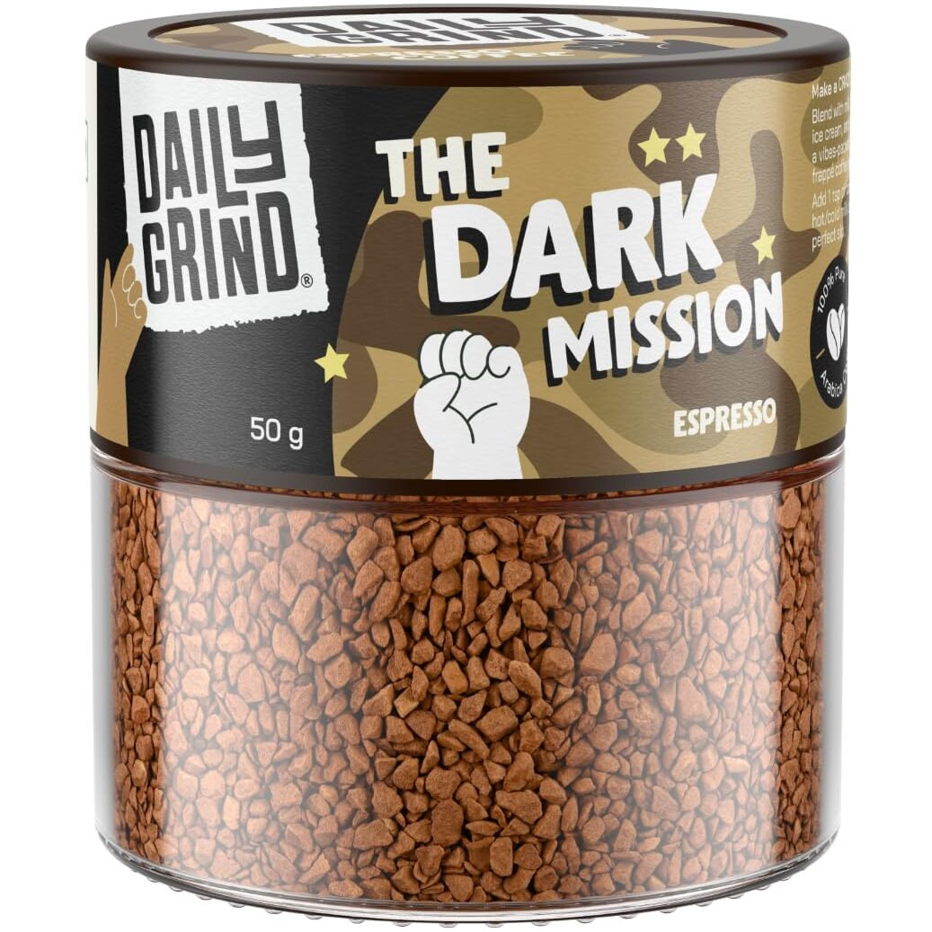 Dailygrind Espresso Instant Coffee Powder- 50G | The Dark Mission | Strong Espresso Intense Coffee | Dark Roasted Hot & Cold/Iced Coffee | Freeze Dried - 25 Cups