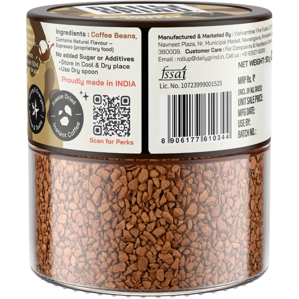 Dailygrind Espresso Instant Coffee Powder- 50G | The Dark Mission | Strong Espresso Intense Coffee | Dark Roasted Hot & Cold/Iced Coffee | Freeze Dried - 25 Cups