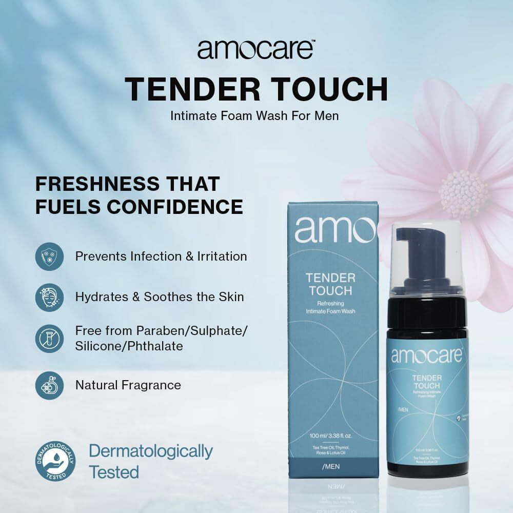 Amocare Foam Wash For Men|Ph Balanced,Hygiene Wash|Prevents Infection,Irritation&Bad Odour|Natural Fragrance|Safe For Daily Use|Tea Tree,Rose&Lotus Oil|Dermatologically Tested|Ball And Genital Wash