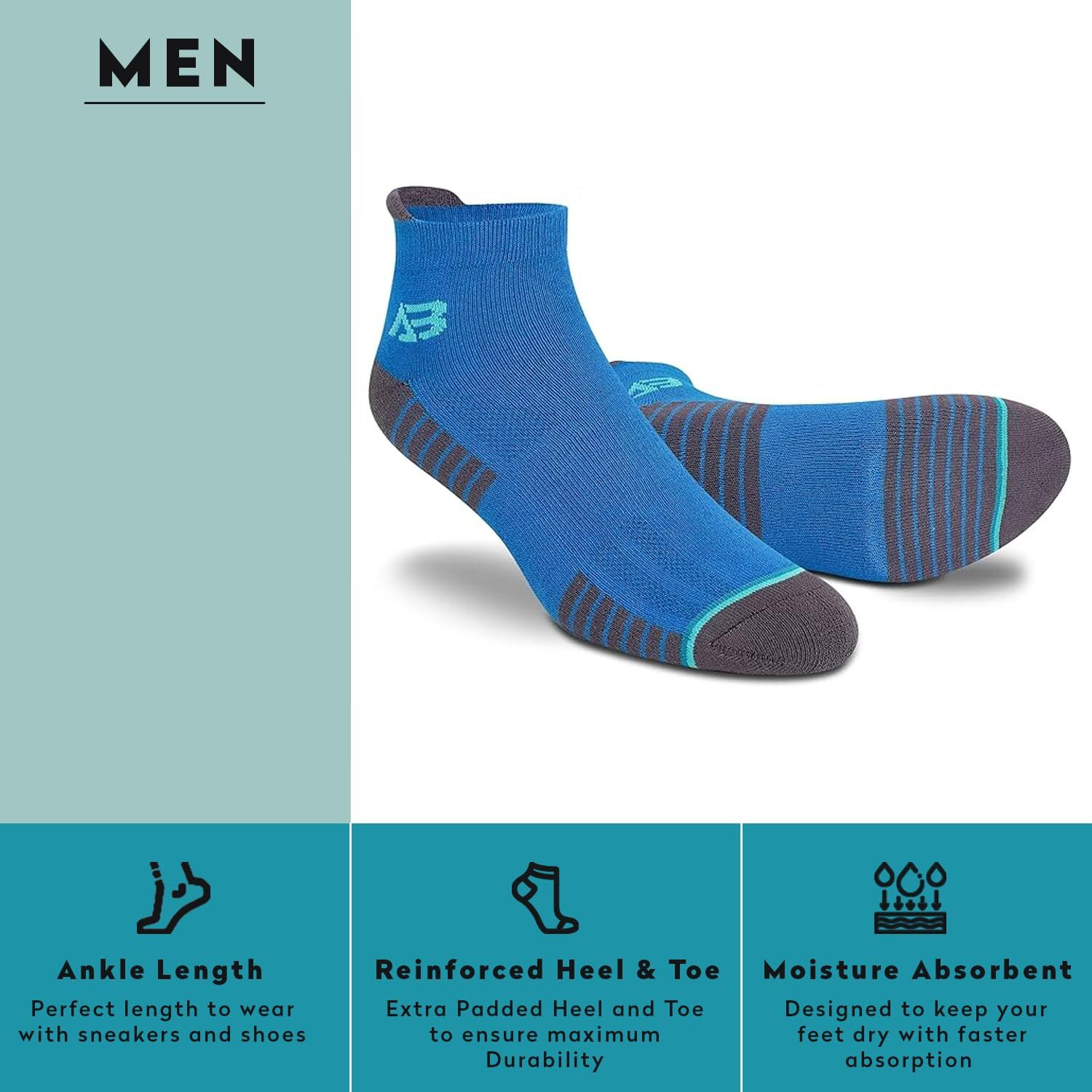 Antonio Benedetto Sports Ankle Length Unisex Socks, Made With Breathable, Anti Odour & Moisture Absorbent Combed Cotton With A Extra Durable Welt, Ideal For All Day Wear, Free Size (Pack Of 4)