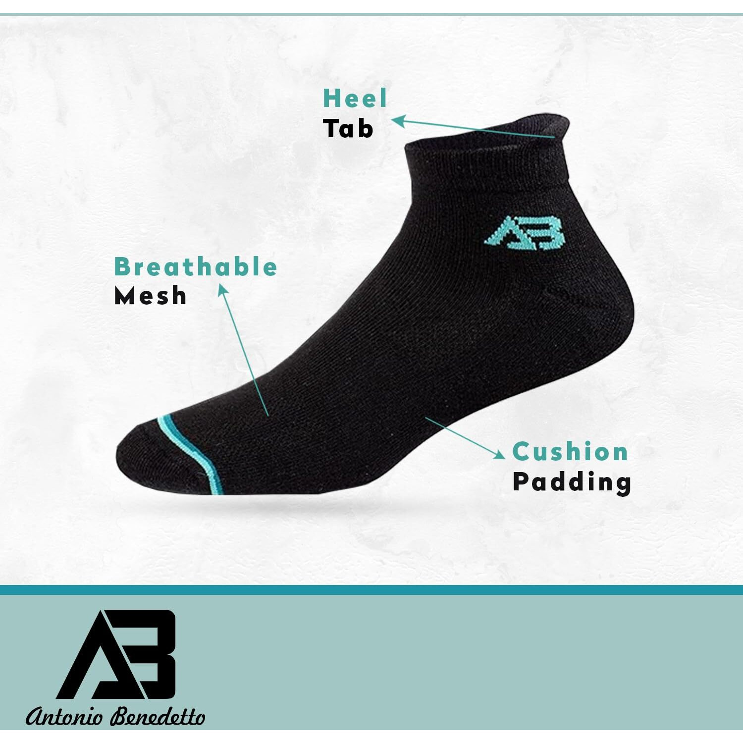 Antonio Benedetto Sports Ankle Length Unisex Socks, Made With Breathable, Anti Odour & Moisture Absorbent Combed Cotton With A Extra Durable Welt, Ideal For All Day Wear, Free Size (Pack Of 4), Black