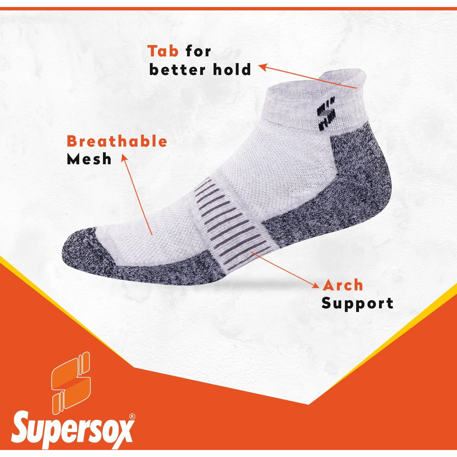 Supersox Anklet Ankle Length Socks For Men & Women (Unisex) Made With Durable, Breathable Cotton, Anti Odour & Anti Bacterial, Running, Sports - Pack Of 3, Free Size (Orange, Grey, Royal Blue)