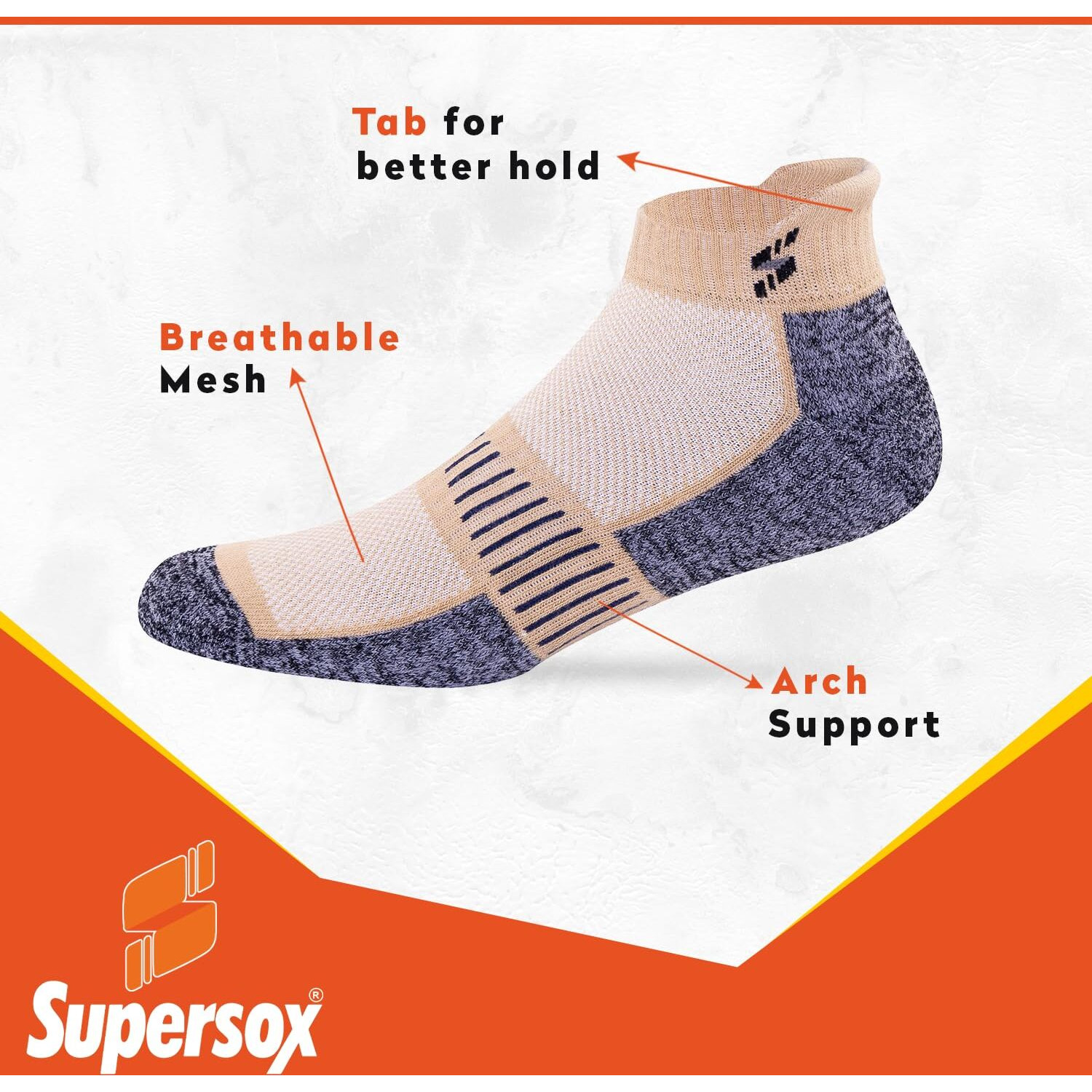 Supersox Anklet Ankle Length Socks For Men & Women (Unisex) Made With Durable, Breathable Cotton, Anti Odour & Anti Bacterial, Running, Sports - Pack Of 3, Free Size (Sky Blue, Beige, Pink)