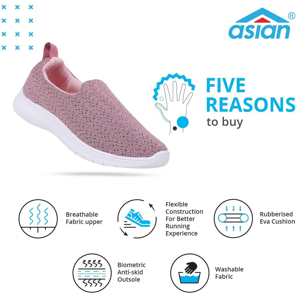 Asian Melody-71 Casual & Sports With Lightweight Extra Cushion Slip-On Sneaker Shoes For Women's & Girl's Mauve