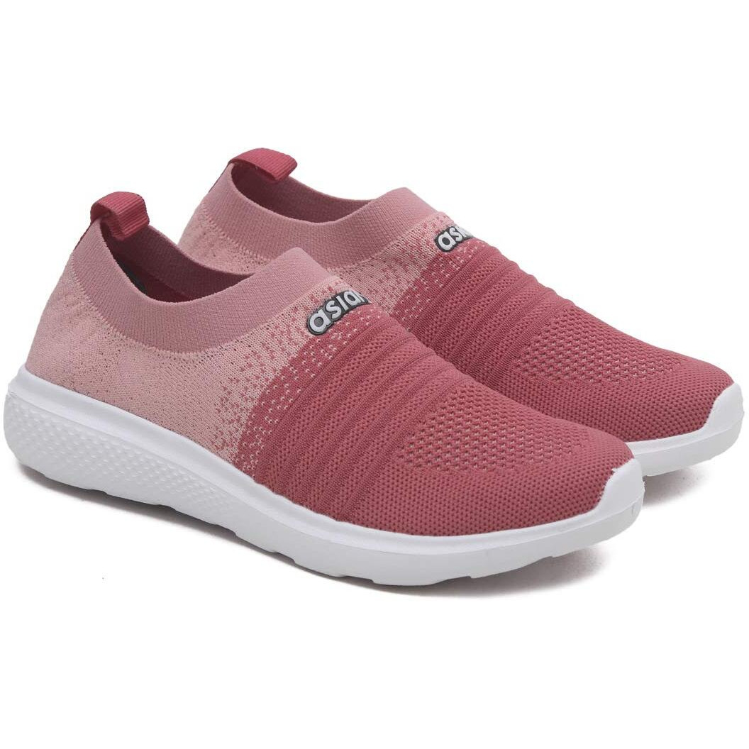Asian Women's Elasto-02 Knitted,Sports,Walking,Slipon Shoes Peach