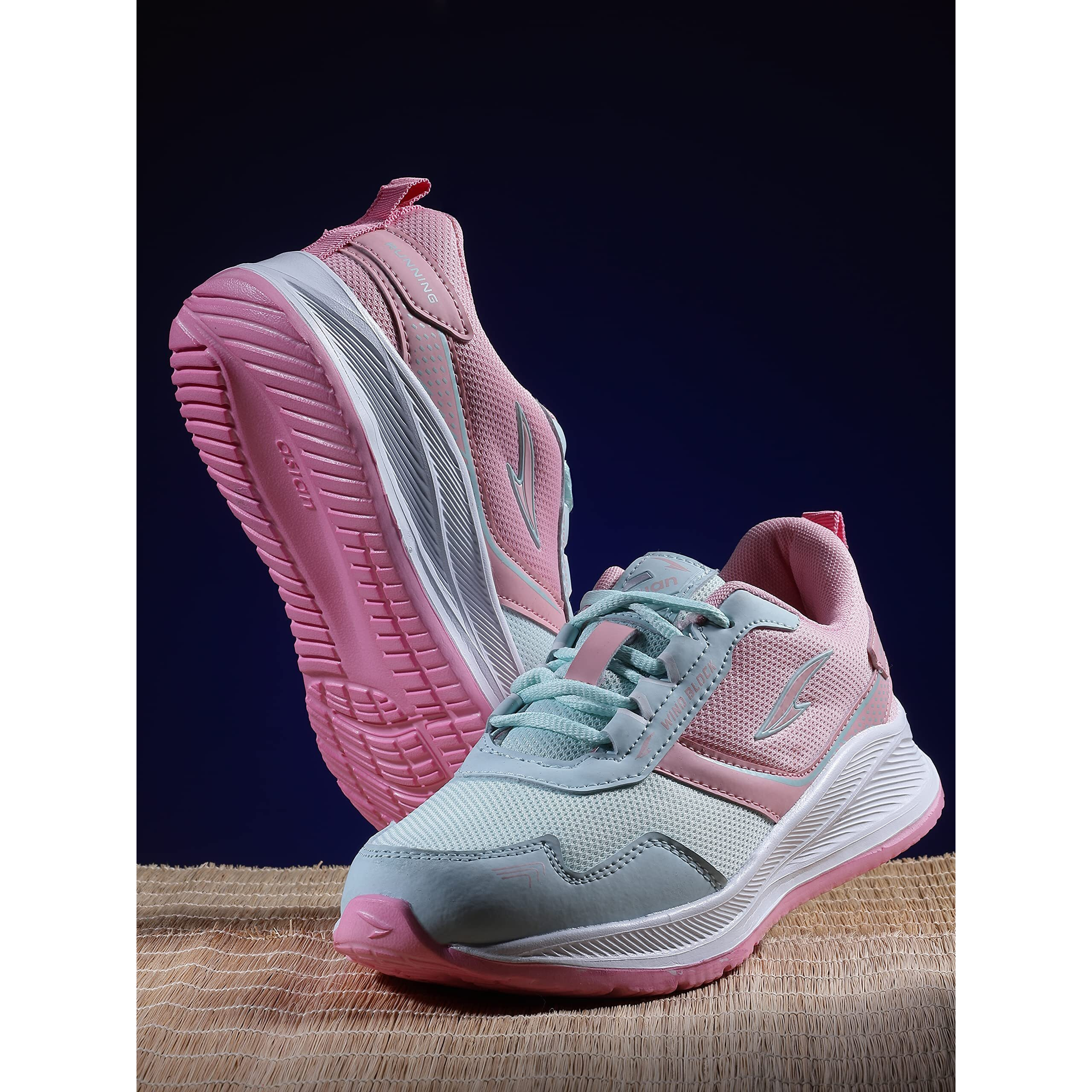 Asian Women's Cute Sports Running Shoes,Walking, Gym Casual Sneaker Lace-Up Shoes For Girl's Mint Pink, 4 Uk