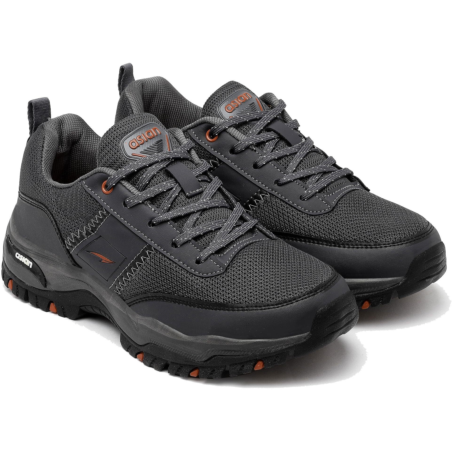 Asian Men's Everest-02 Sports Trekking & Hiking,Walking Shoes With Rubber Outsole & Memory Foam Insole Lace-Up Shoes For Men's & Boy's Dark Grey Red