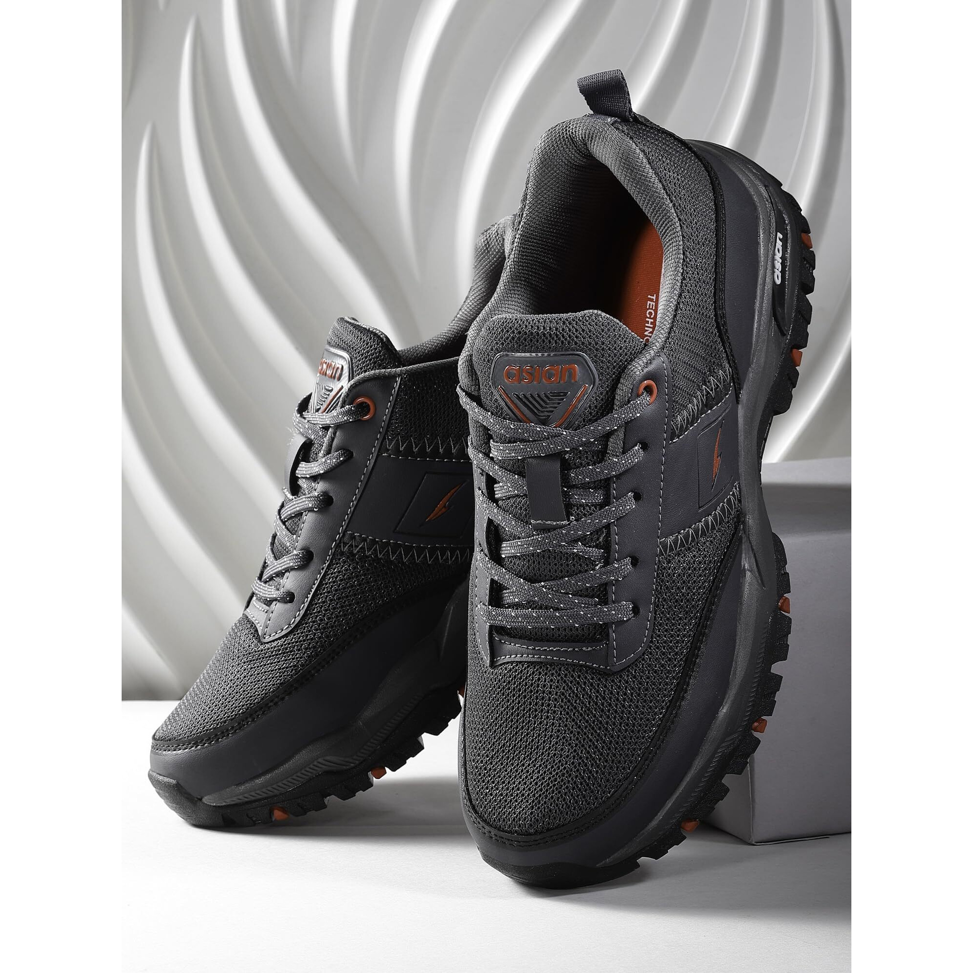 Asian Men's Everest-02 Sports Trekking & Hiking,Walking Shoes With Rubber Outsole & Memory Foam Insole Lace-Up Shoes For Men's & Boy's Dark Grey Red