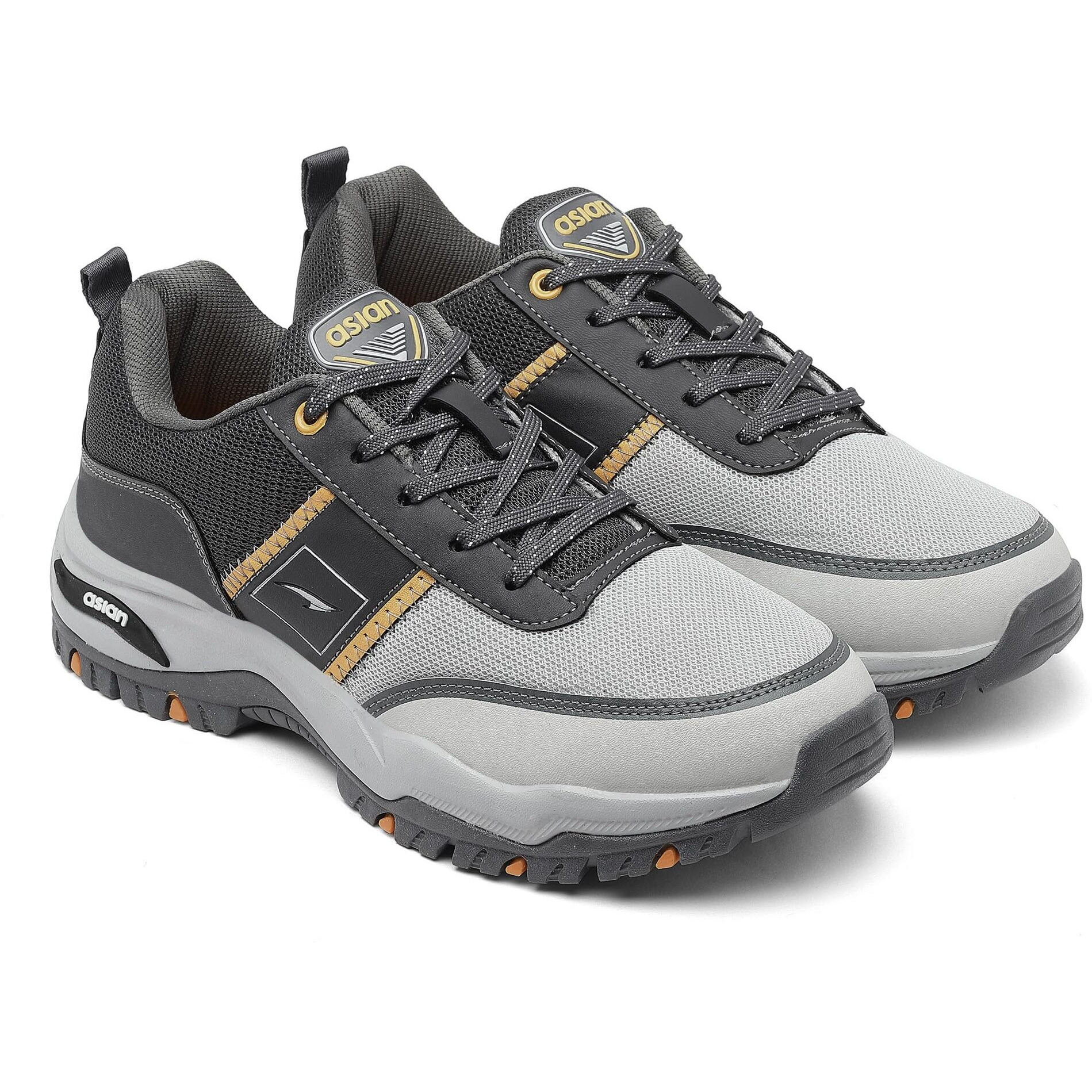 Asian Men's Everest-02 Sports Trekking & Hiking,Walking Shoes With Rubber Outsole & Memory Foam Insole Lace-Up Shoes For Men's & Boy's Grey Orange