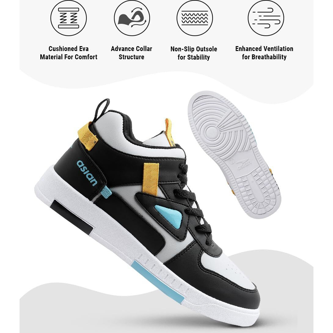 Asian Tarzan-11 High-Neck Shoes With Lightweight Extra Cushion Lace-Up Casual & Sports Shoes For Men & Boy's, Multicolor