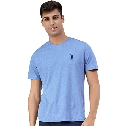 U.S. Polo Assn. Mens V-Neck Embroidered Logo I638 Lounge Regular Fit T-Shirt - Pack Of 1 (Blue Melange 2Xl)