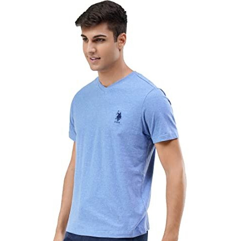U.S. Polo Assn. Mens V-Neck Embroidered Logo I638 Lounge Regular Fit T-Shirt - Pack Of 1 (Blue Melange 2Xl)