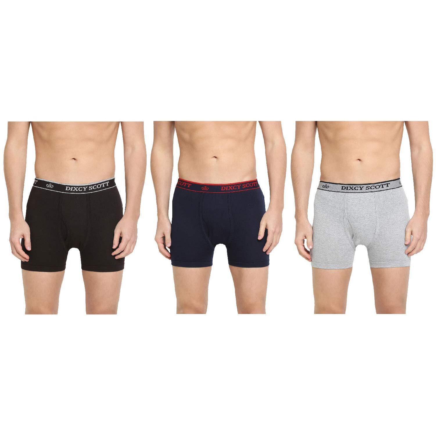 Dixcy Scott Originals MenS Long Cross Trunk Comfort Fit Solid Innerwear Outer Elastic With Spandex(Light Navy Grey Mel Coffee Brown - Pack Of 3 )-L