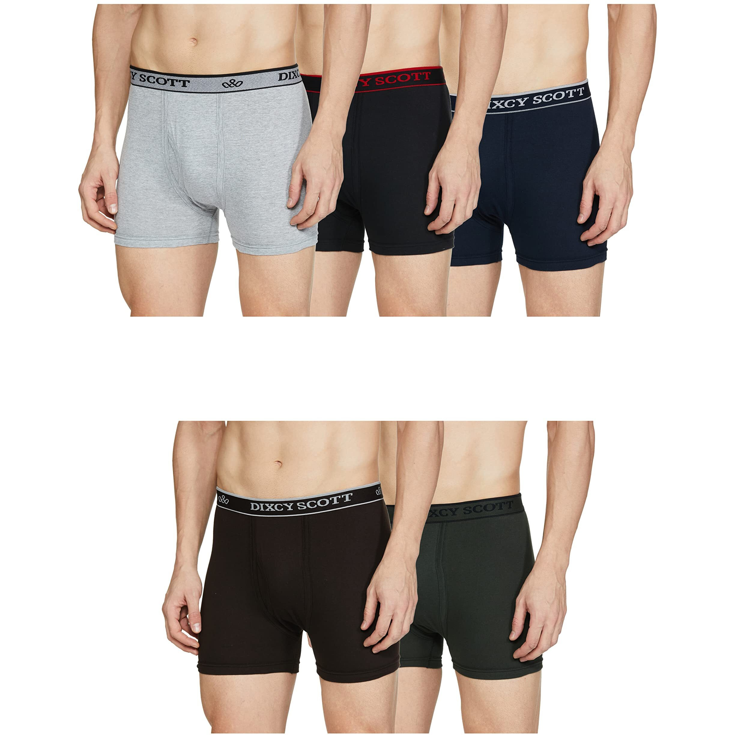 Dixcy Scott Men's Pure Cotton Regular Solid Trunks (Pack Of 5) (Crosstrunk-P5_Black/Grey Melange/Olive/Deep Blue/Coffee Brown_Small)