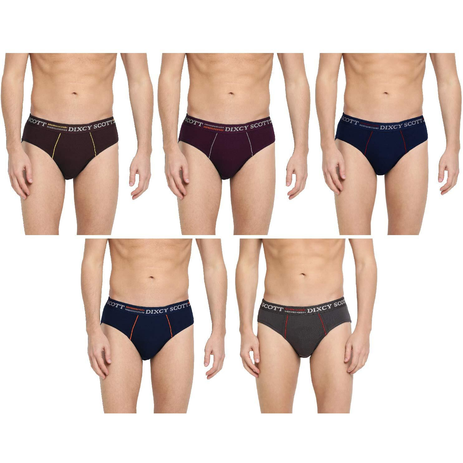 Dixcy Scott Men's Pure Cotton Regular Solid Briefs (Pack Of 5) (Replaybrief-P5_Navy/Dark Grey/Lt Coffee Brown/Denim Blue/Wine_Large)