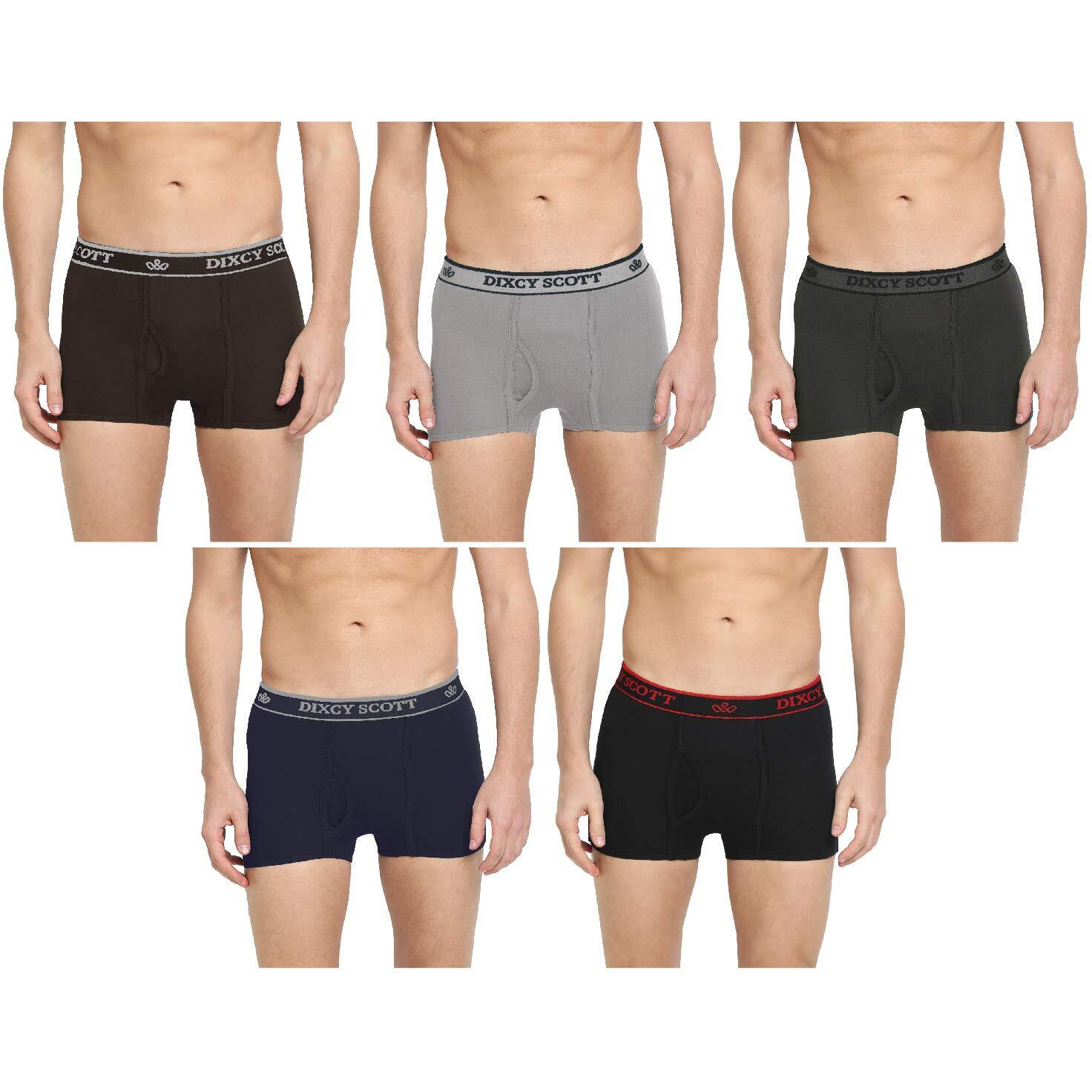 Dixcy Scott Men's Pure Cotton Regular Solid Trunks (Pack Of 5) (Swishtrunk-P5_Black/Grey Melange/Olive/Deep Blue/Coffee Brown_X Large)