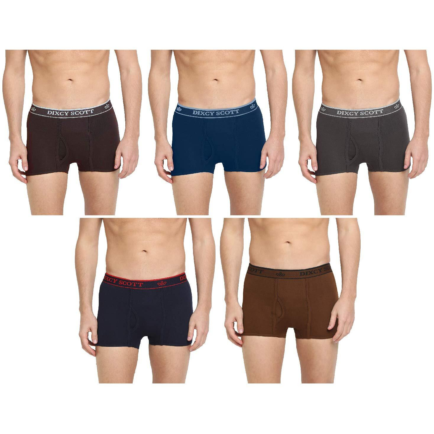 Dixcy Scott MenS Snug Fit Solid Innerwear Trunk With Outer Elastic Waistband (Pack Of 5), Navy/Dark Grey/Lt Coffee Brown/Denim Blue/Wine (Swishtrunk-P5)