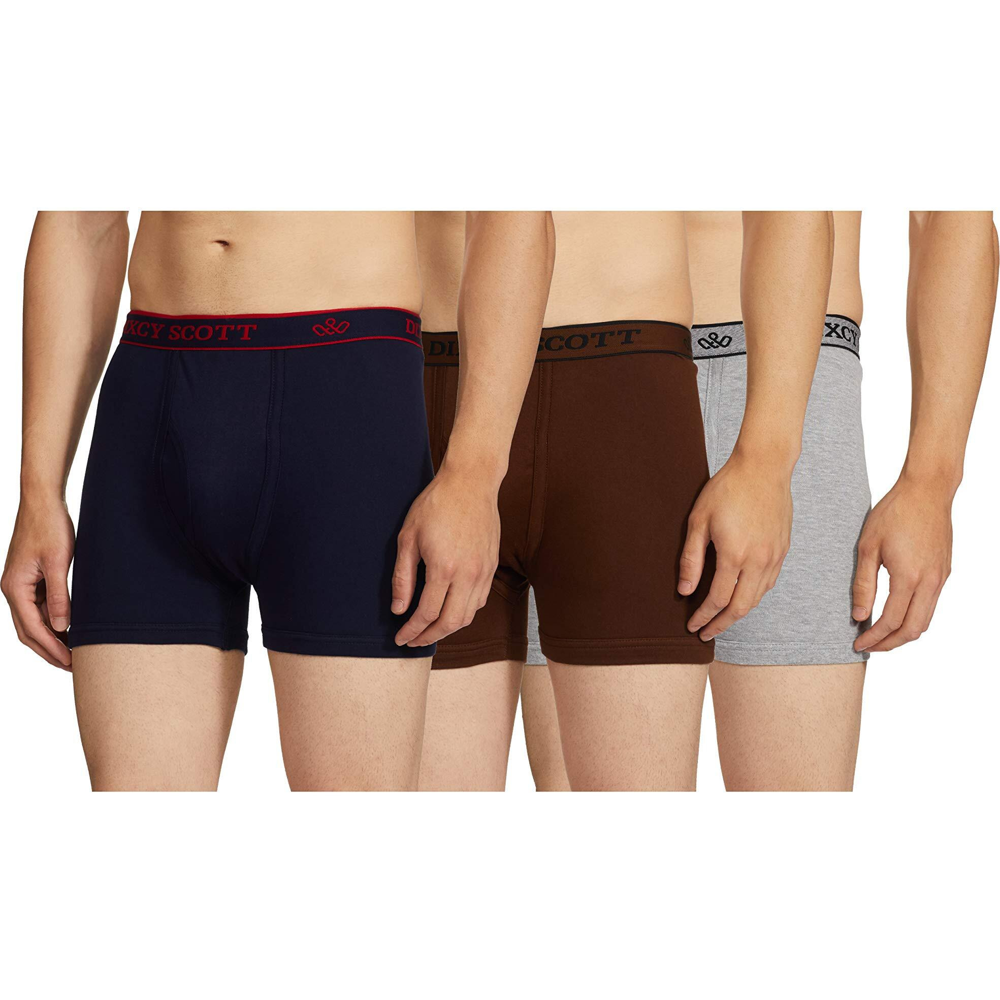 Dixcy Scott Originals MenS Trunk Modern Fit Solid Innerwear - Titan Trunk(Navy Grey Mel Light Coffee Brown - Pack Of 3 )-95