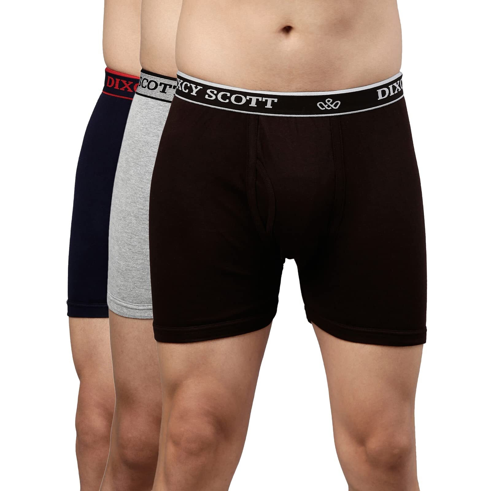 Dixcy Scott Men's Cotton Trunks (Pack Of 3) (Titan_Navy/Grey Mel/Coffee Brown_L)
