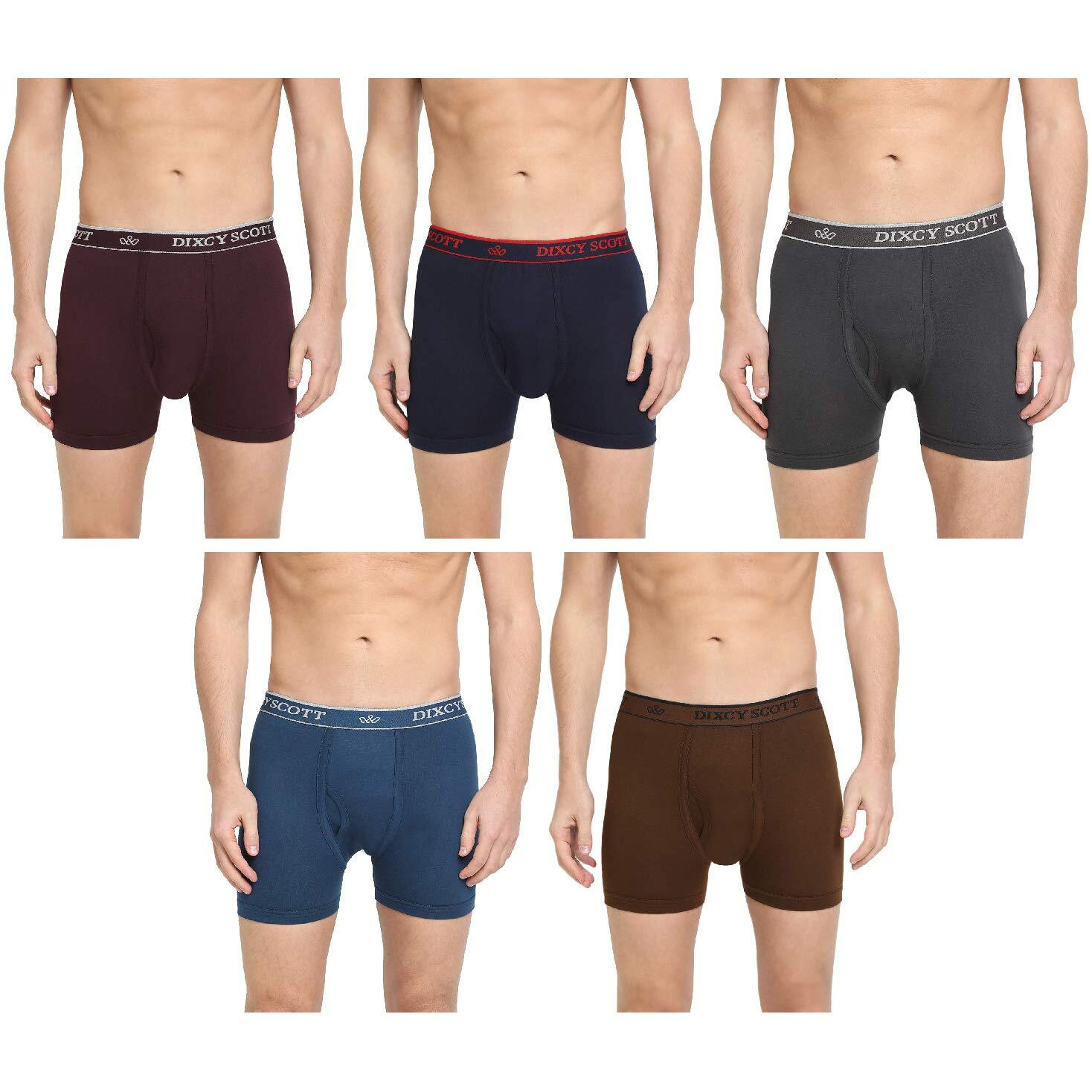 Dixcy Scott Men's Cotton Trunks (Pack Of 5) (Crosstrunk-P5_Navy/Dark Grey/Lt Coffee Brown/Denim Blue/Wine_S)