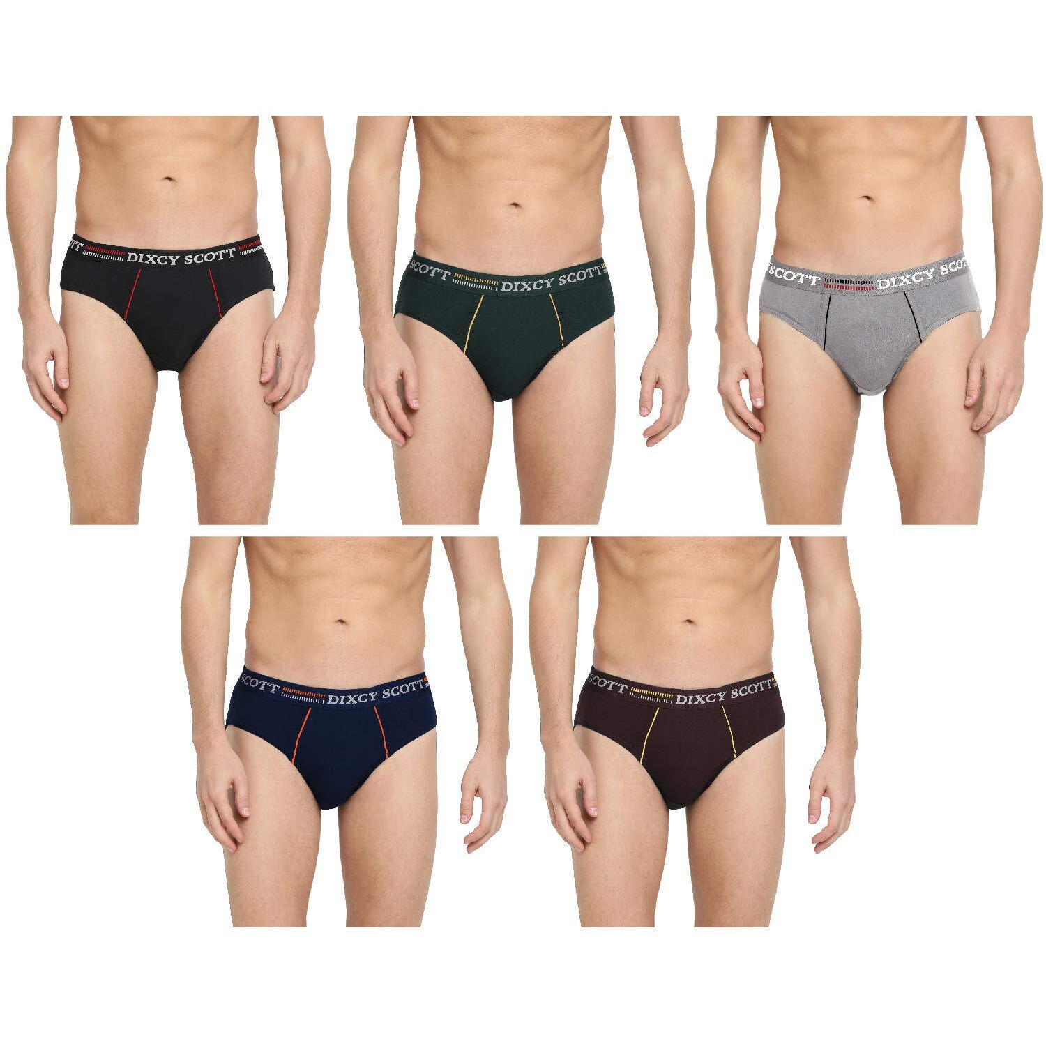 Dixcy Scott Men's Pure Cotton Regular Solid Briefs (Pack Of 5) (Replaybrief-P5_Black/Grey Melange/Olive/Deep Blue/Coffee Brown_X Large)