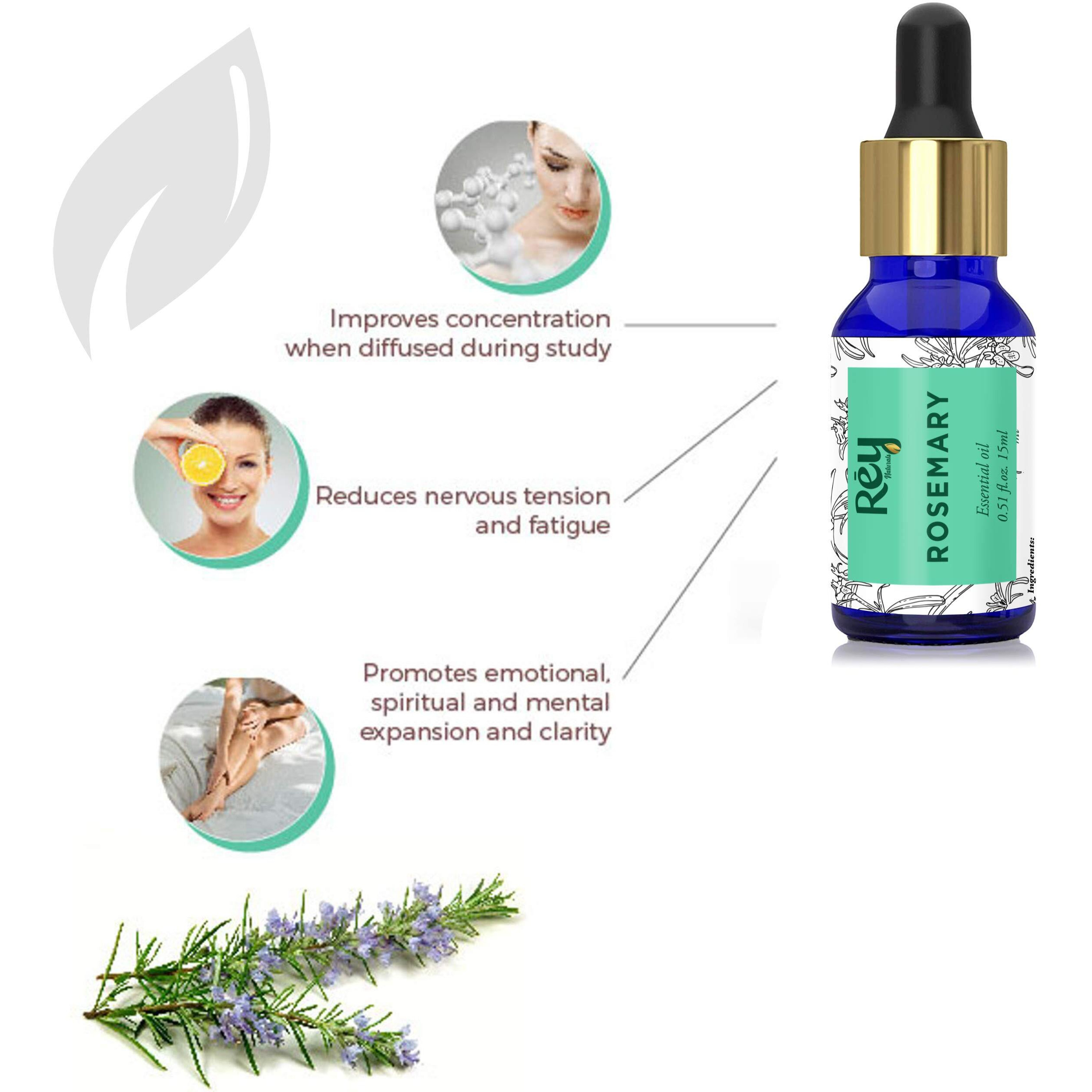 Rey Naturals Tea Tree Oil & Rosemary Oil For Hair Growth & Dandruff Control | Pure Essential Oil For Hair, Face & Skin Care | For All Skin & Hair Types - 15Ml*2