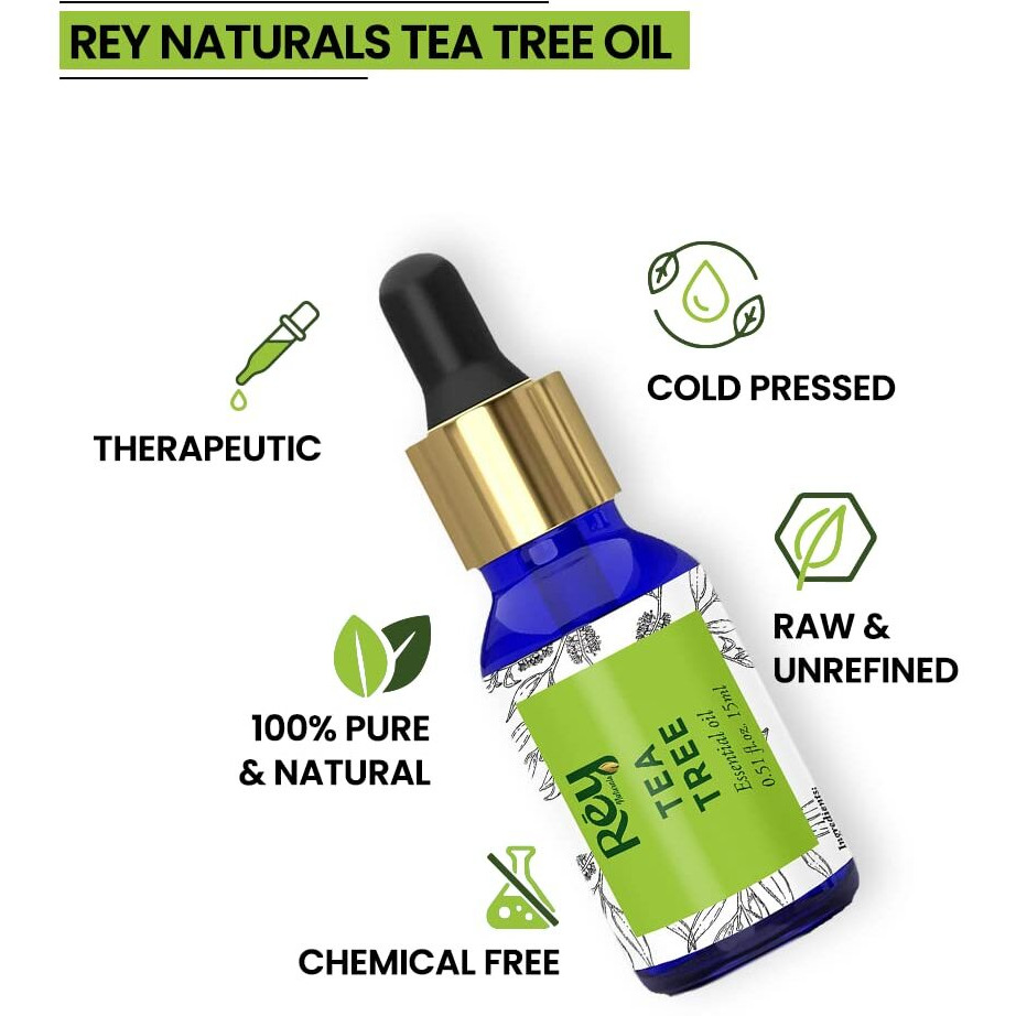 Rey Naturals Lavender Essential Oil, Tea Tree Oil & Rosemary Oil For Hair Growth, Aromapathy, Dandruff & Acne | Essential Oil Set For Face, Skin & Hair Care| For All Skin & Hair Types -15Ml*3