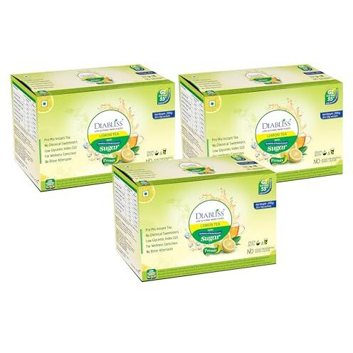 Diabliss Lemon Tea Black, Teabags Made With Low Gi Sugar - Free From Chemical/Artificial Sweetener - Low Gi - 300 Grams Sachet Box - Combo Pack Of 3(90 Sachets), Black Tea