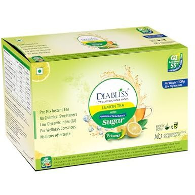 Diabliss Lemon Tea Black, Teabags Made With Low Gi Sugar - Free From Chemical/Artificial Sweetener - Low Gi - 300 Grams Sachet Box - Combo Pack Of 3(90 Sachets), Black Tea