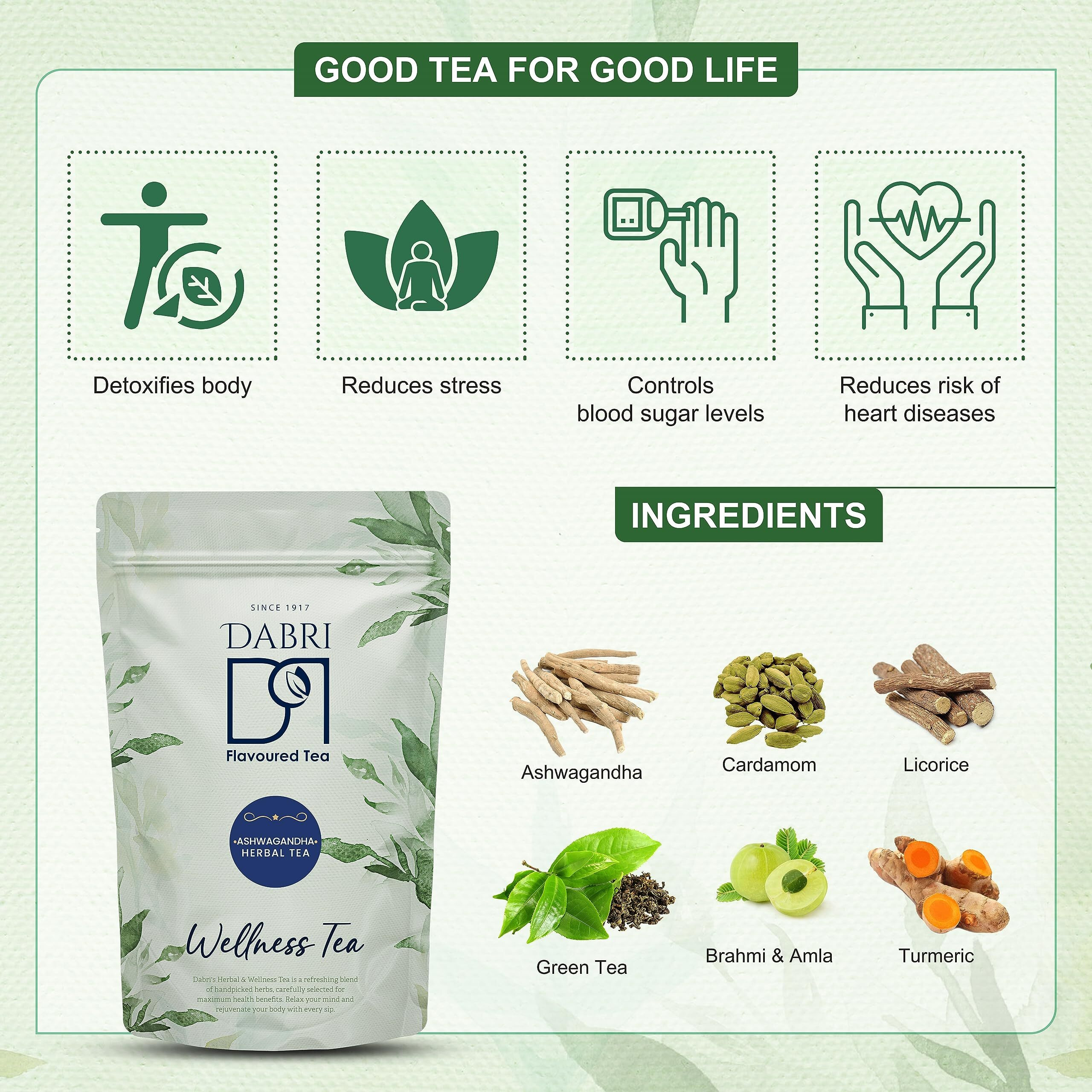 Dabri Ashwagandha Herbal Tea | Cognitive Support | Detoxifies Body | Releases Anxiety | Relieve Tension & Regain Equilibrium (100 Gm Pouch)
