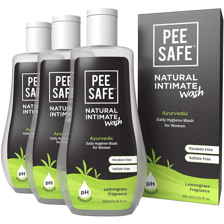 Pee Safe Intimate Wash For Women Natural Ayurvedic With Lemongrass Fragnance And 100% Alcohol-Free - 105 Ml (Pack Of 3) | Goodness Of Tea Tree Essential Oil | Prevents Itchiness, Irritation, & Dryness