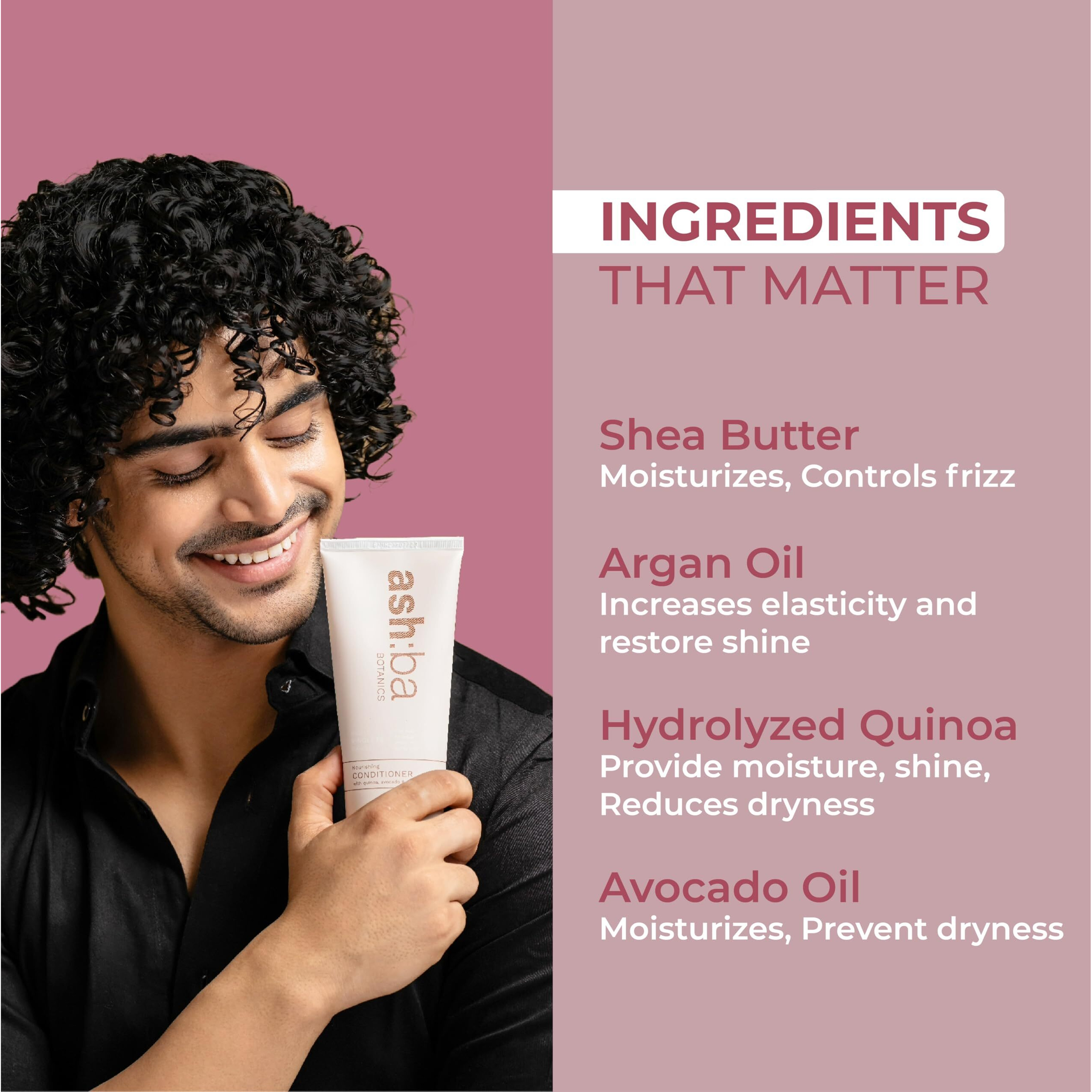 Ashba Botanics Nourishing Conditioner For Dry&Frizzy Hair|Deep Conditioning,& Hydration For Wavy,& Curly Hair|With Shea Butter,Argan,& Green Tea|Natural-Silicone,& Paraben Free-200Ml,1 Count