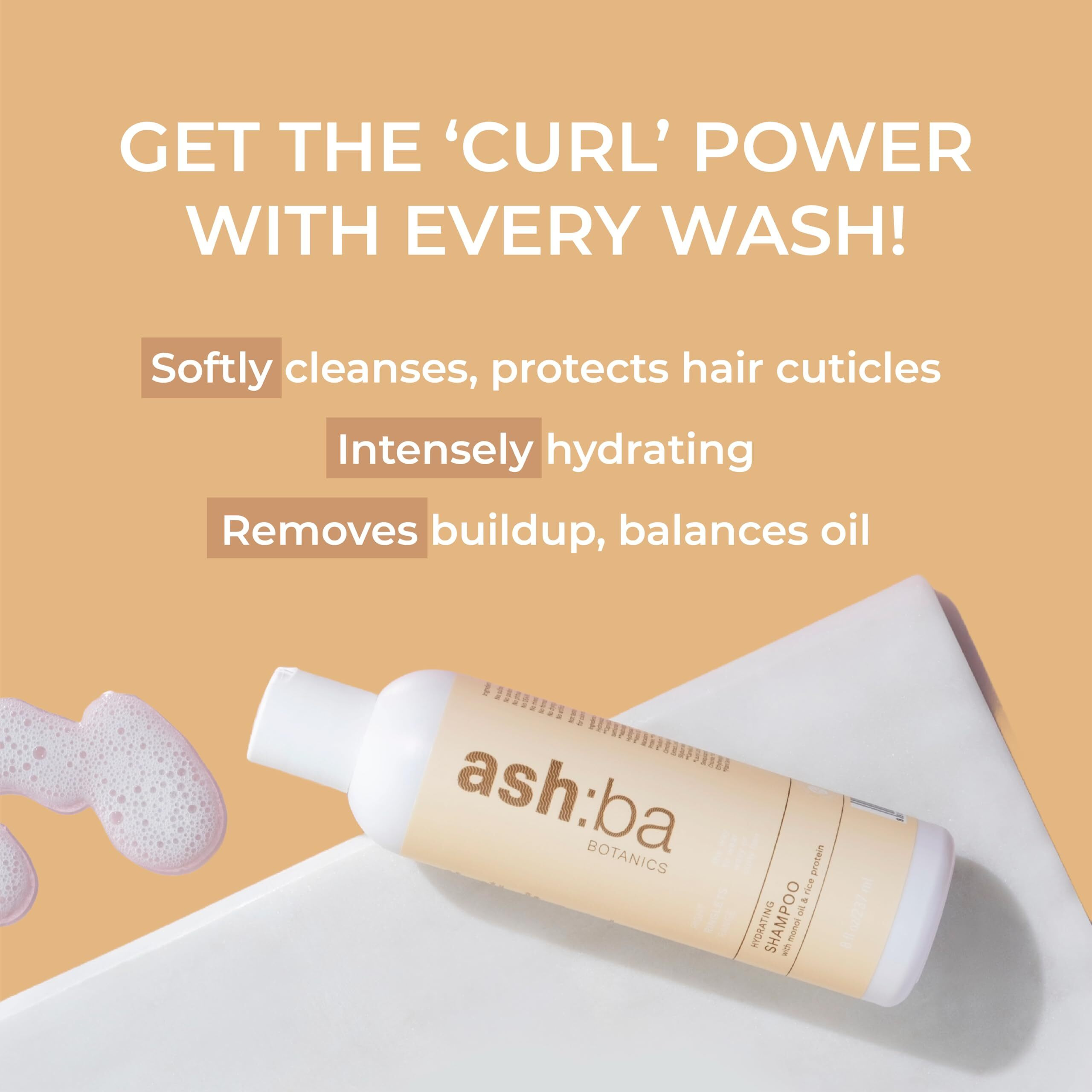 Ashba Botanics Hydrating Shampoo For Men & Women With Dry, Frizzy, Curly & Wavy Hair | Gently Cleanses, Soothes Scalp With Green Tea, Shea Butter, Rice & Quinoa Protein | Paraben, Sulphate Free - 50Ml